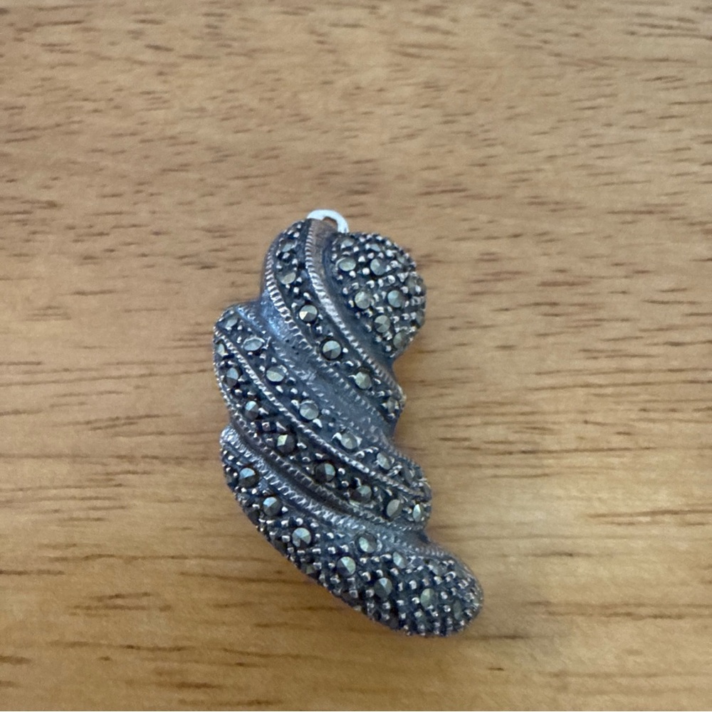 Elegant Vintage 925 Sterling Silver clip on earrings Marcasite - Picture 4 of 5